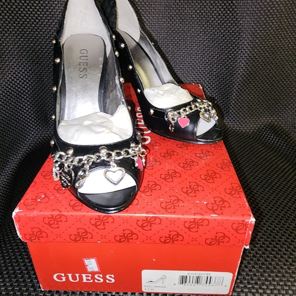 Guess Black Peep-Toe Heels with Charms - Picture 1 of 3